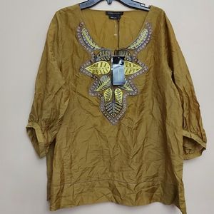 BCBG Maxazria embroidered silk cotton blend top
